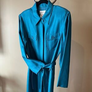 Adrianna Papell Silk and Wool Long Sleeve Lined Button Front Tailored Coat Dress